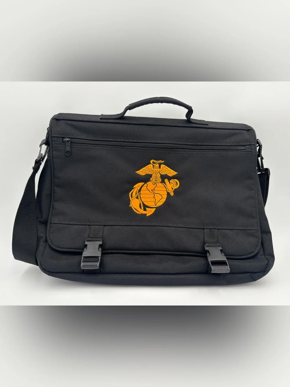 USMC Marine Corps Embroidered EGA Black Attache Messenger Laptop Bag